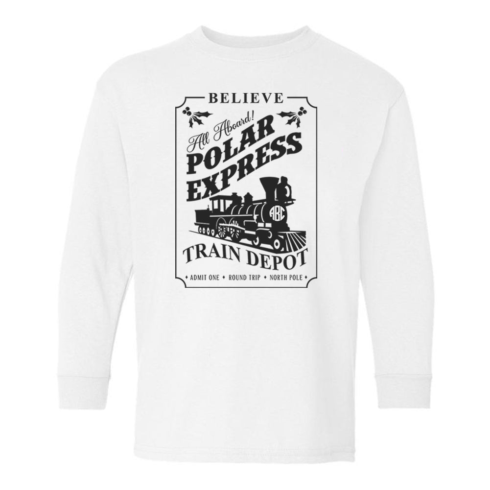 Kids Monogrammed 'Polar Express Train Depot' Long Sleeve T-Shirt