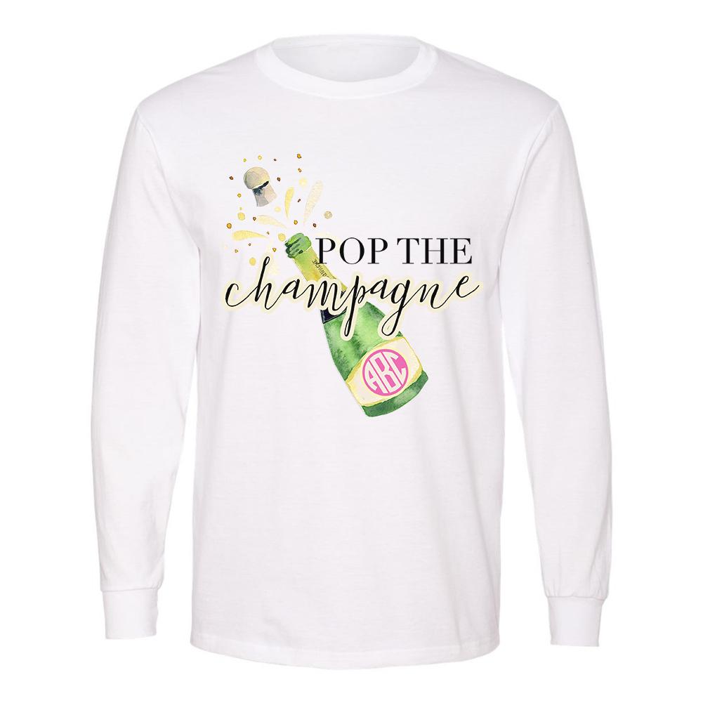 Monogrammed Pop the Champagne Premium Long Sleeve Shirt Holidays New Year's Eve Party