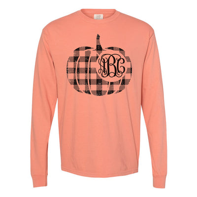 Monogrammed 'Plaid Pumpkin' Comfort Colors Long Sleeve T-Shirt