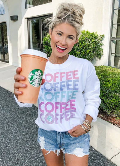 Coffee Monogrammed Cute Sweatshirt with Starbucks "80's"
