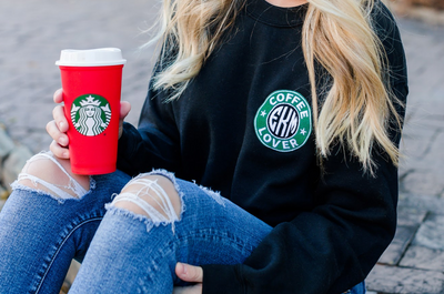 Monogrammed Starbucks Logo Coffee Lover Crewneck Sweatshirt