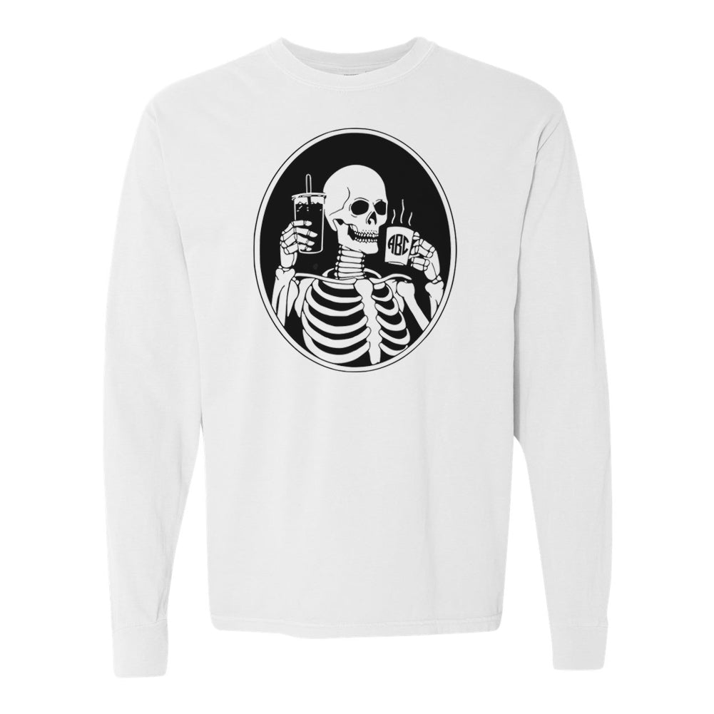 Monogrammed 'Skeleton Coffee' Long Sleeve T-Shirt