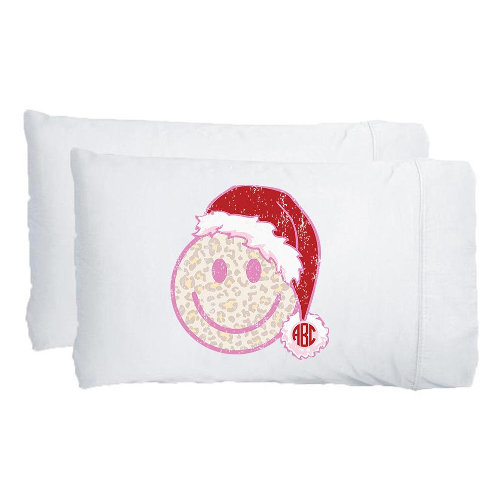 Monogrammed 'Leopard Smiley Santa' Pillowcase Set