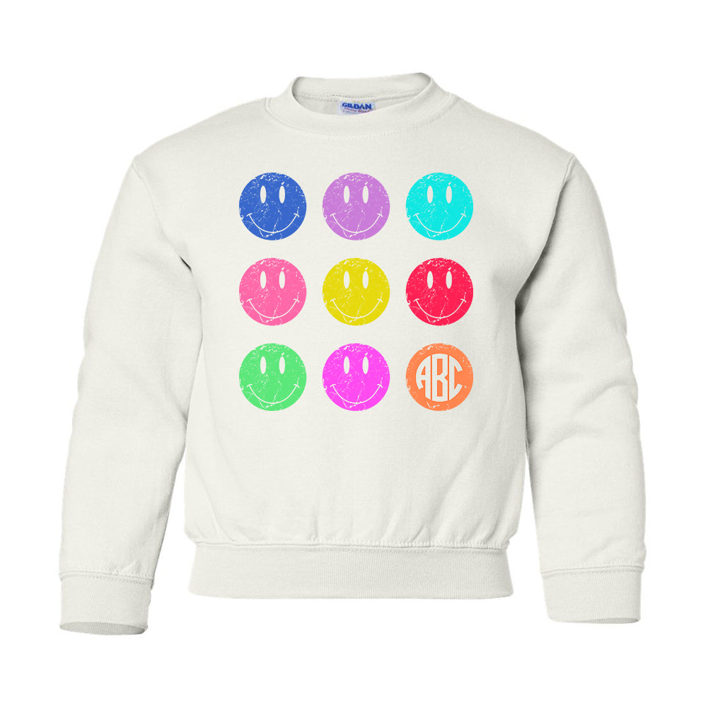 Kids Monogrammed 'Retro Smileys' Crewneck Sweatshirt