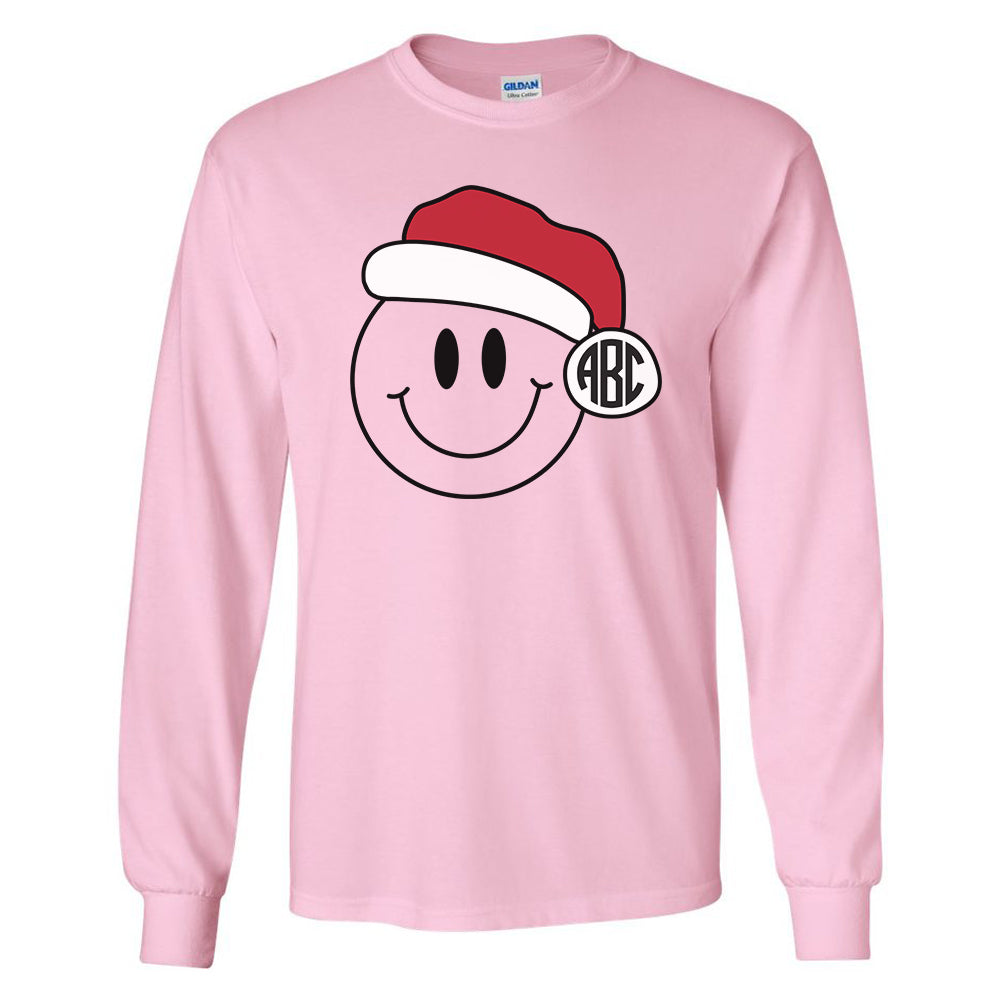 Monogrammed 'Smiley Santa' Basic Long Sleeve T-Shirt