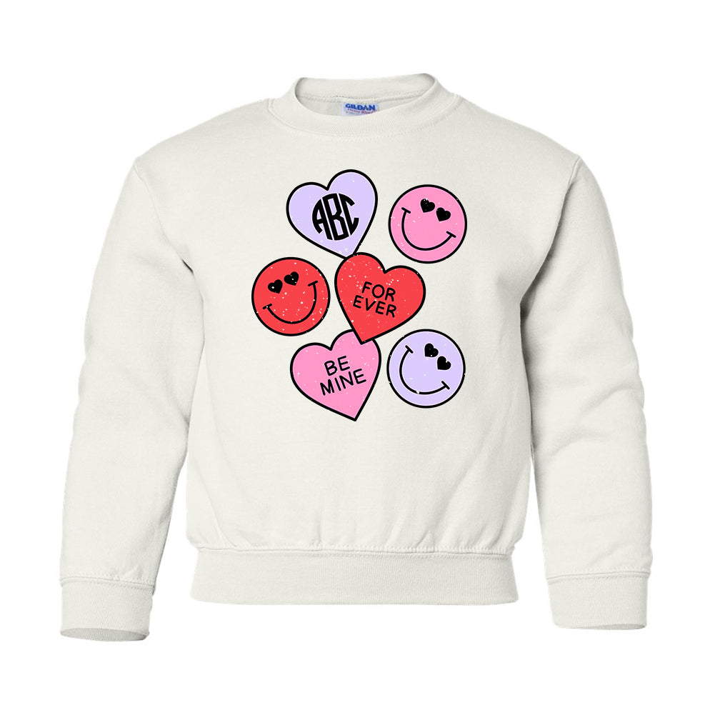 Kids Monogrammed 'Smiley Hearts' Crewneck Sweatshirt