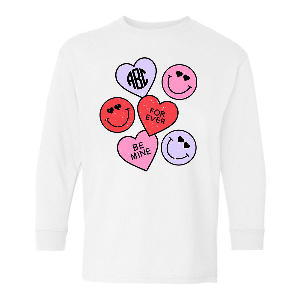 Kids Monogrammed 'Smiley Hearts' Long Sleeve T-Shirt