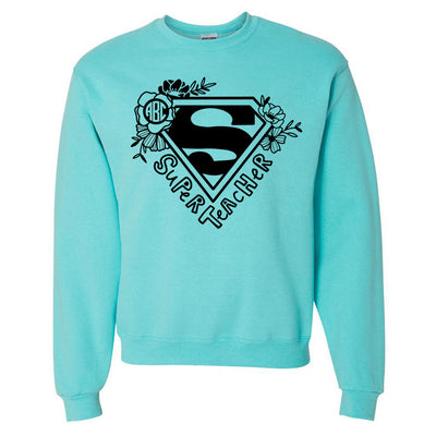 Monogrammed 'Super Teacher' Neon Crewneck Sweatshirt