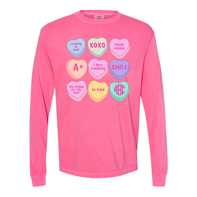 Monogrammed 'Teacher Candy Hearts' Long Sleeve T-Shirt