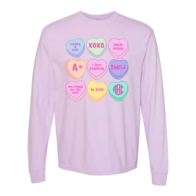Monogrammed 'Teacher Candy Hearts' Long Sleeve T-Shirt