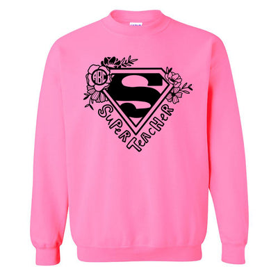 Monogrammed 'Super Teacher' Neon Crewneck Sweatshirt