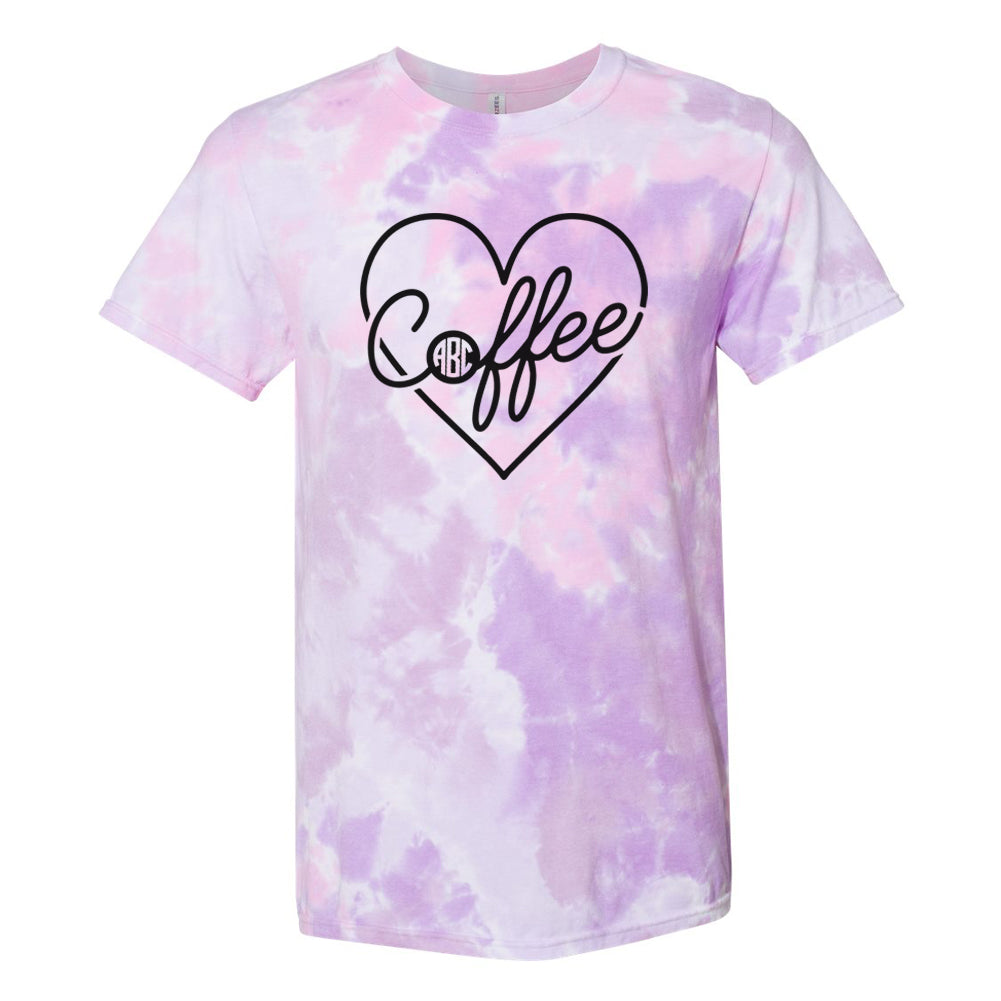 Monogrammed 'Coffee Heart' Tie Dye T-Shirt