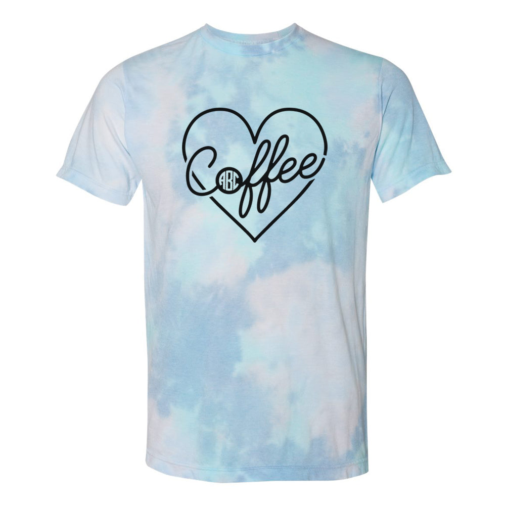 Monogrammed 'Coffee Heart' Tie Dye T-Shirt