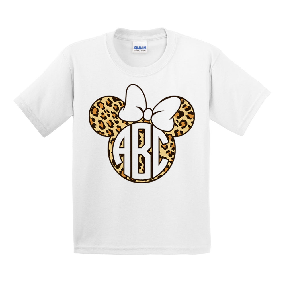 Kids Monogrammed 'Leopard Minnie Mouse' T-Shirt