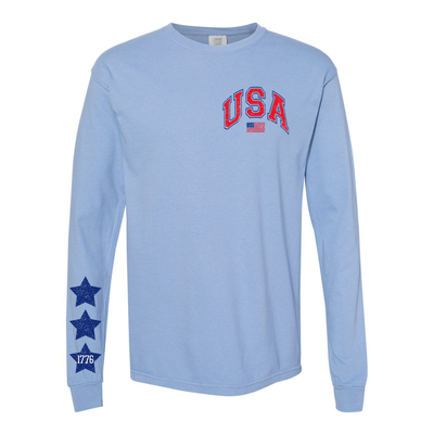 'Distressed USA & Stars' Long Sleeve T-Shirt