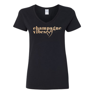 Monogrammed Glitter 'Champagne Vibes' V-Neck T-Shirt