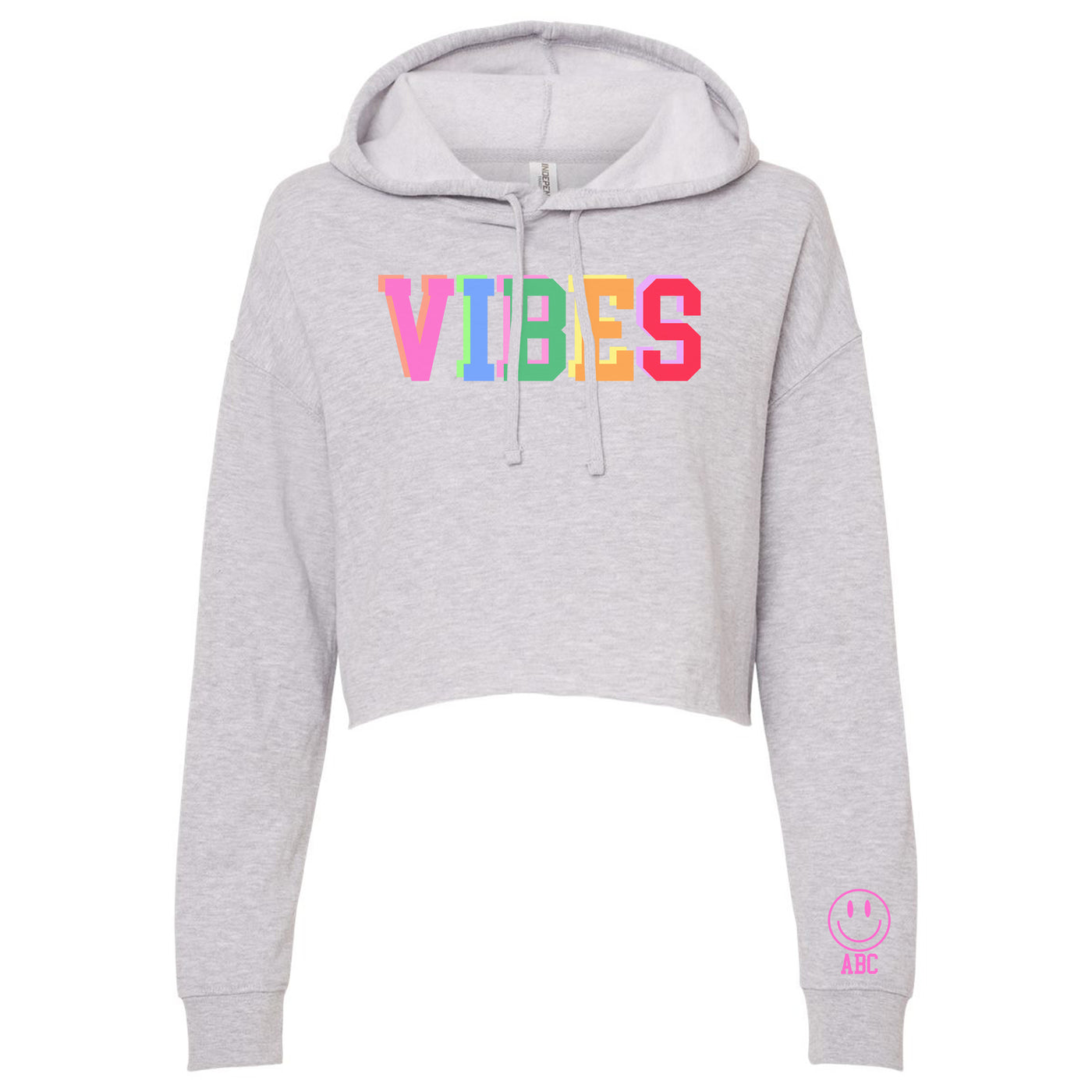 Initialed Sleeve Colorful Block 'Vibes' Cropped Hoodie