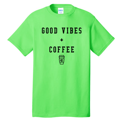 Monogrammed 'Good Vibes + Coffee' Neon T-Shirt