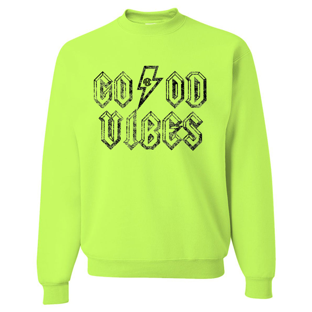 Monogrammed 'Good Vibes' Neon Crewneck Sweatshirt