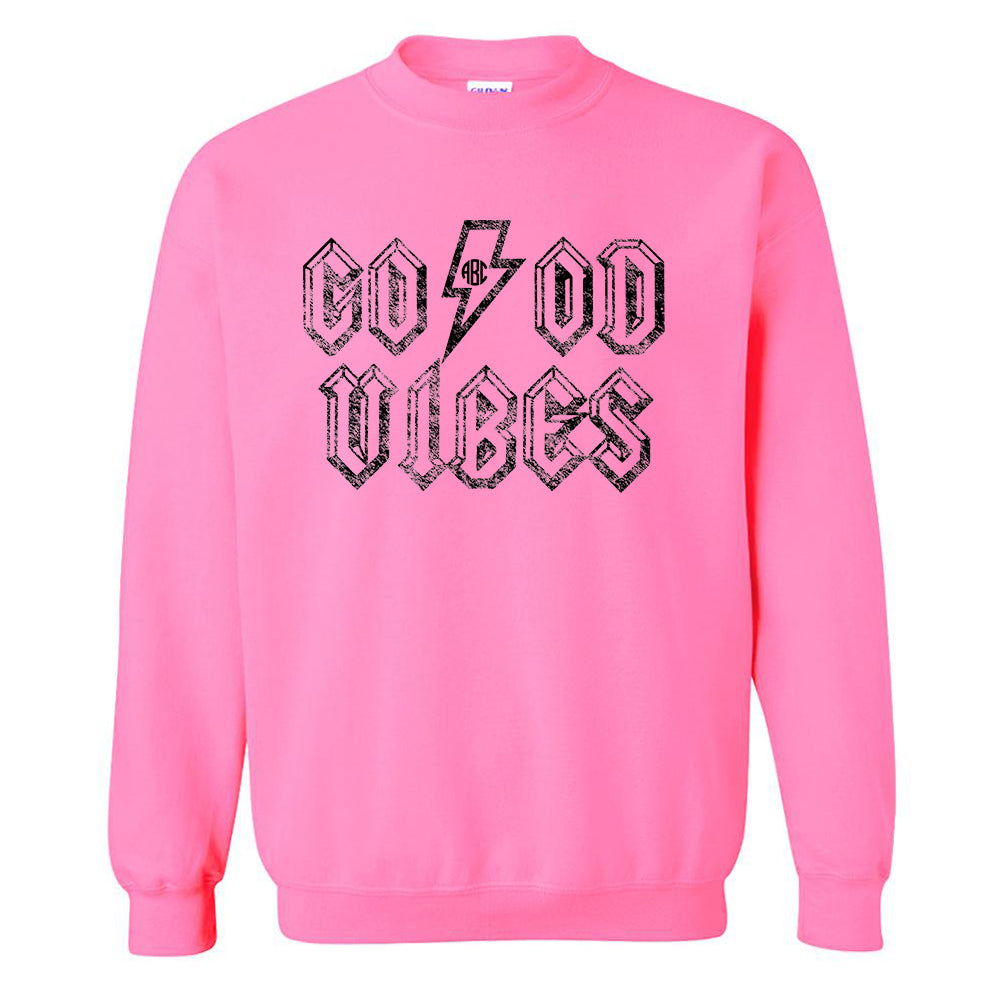 Monogrammed 'Good Vibes' Neon Crewneck Sweatshirt