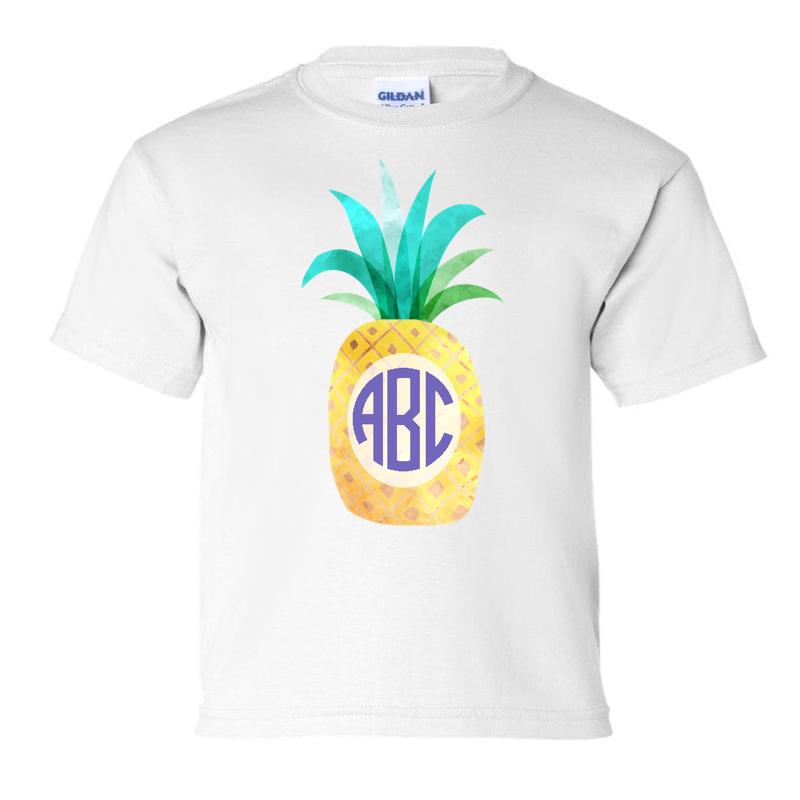 Kids Monogrammed 'Watercolor Pineapple' T-Shirt