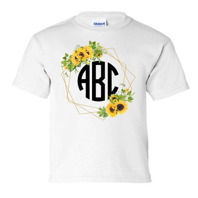 Kids Monogrammed 'Sunflower Frame' T-Shirt