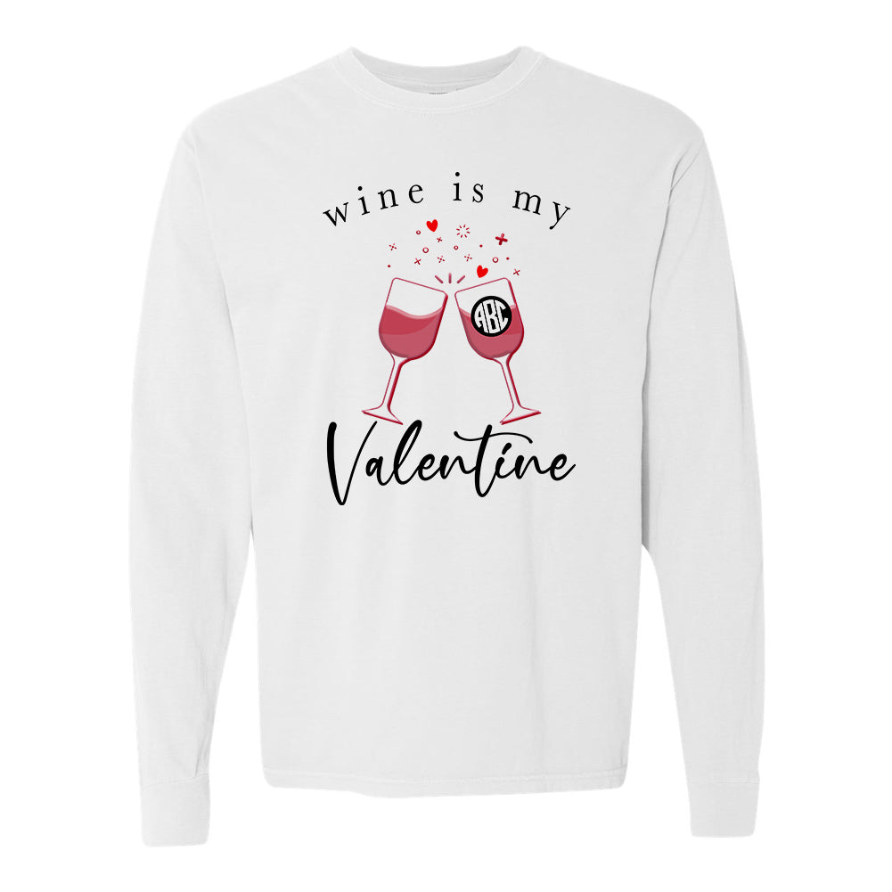 Monogrammed 'Wine Is My Valentine' Long Sleeve T-Shirt