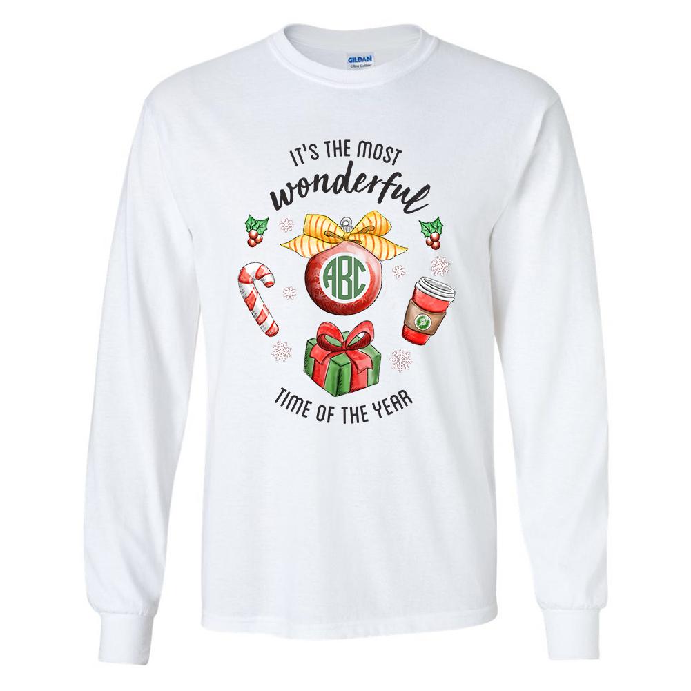 Monogrammed It's The Most Wonderful Time of Year Long Sleeve Shirt Christmas Festive