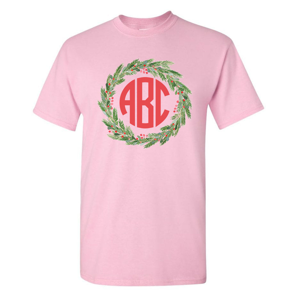 Monogrammed 'Mistletoe Wreath' Basic T-Shirt