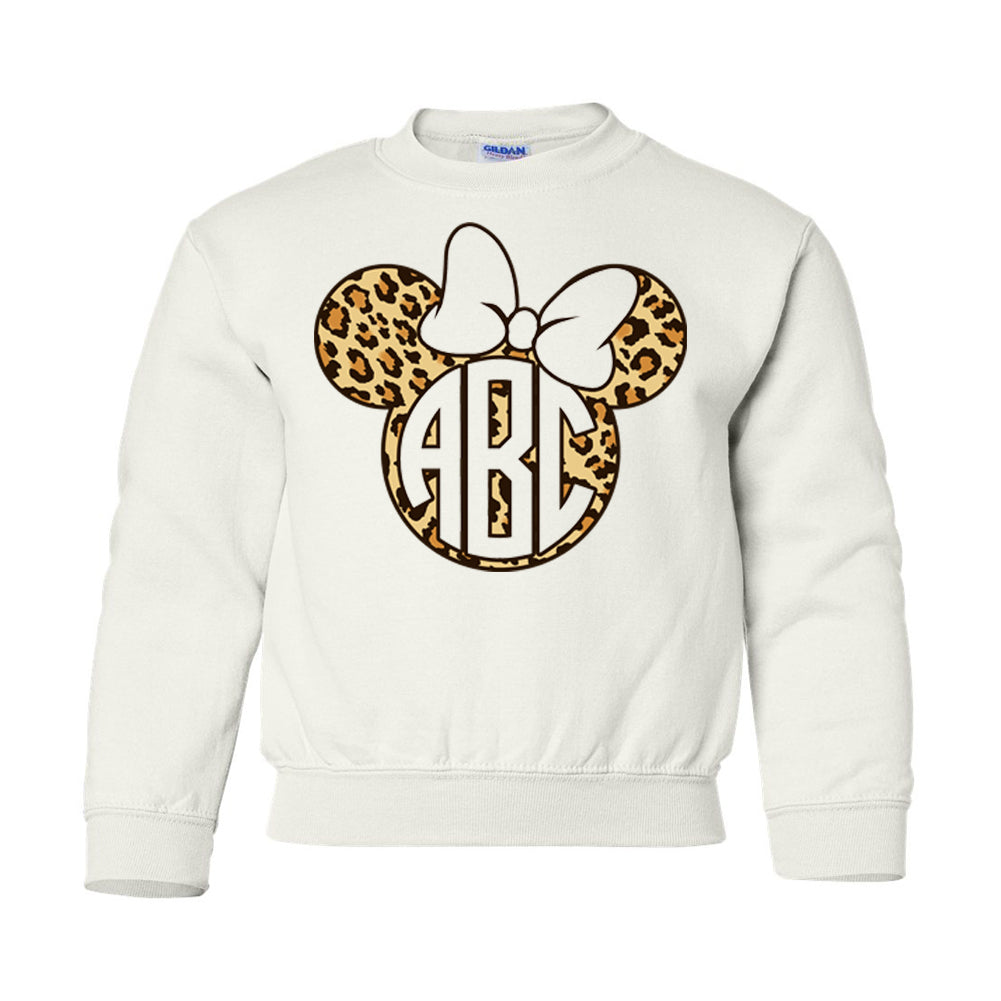 Kids Monogrammed 'Leopard Minnie' Crewneck Sweatshirt