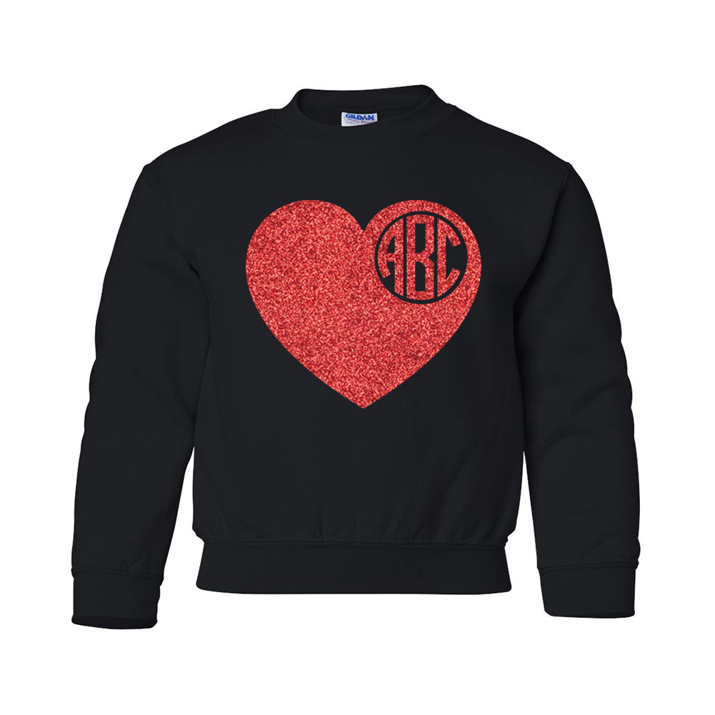 Kids Monogrammed Glitter 'Big Heart' Crewneck Sweatshirt
