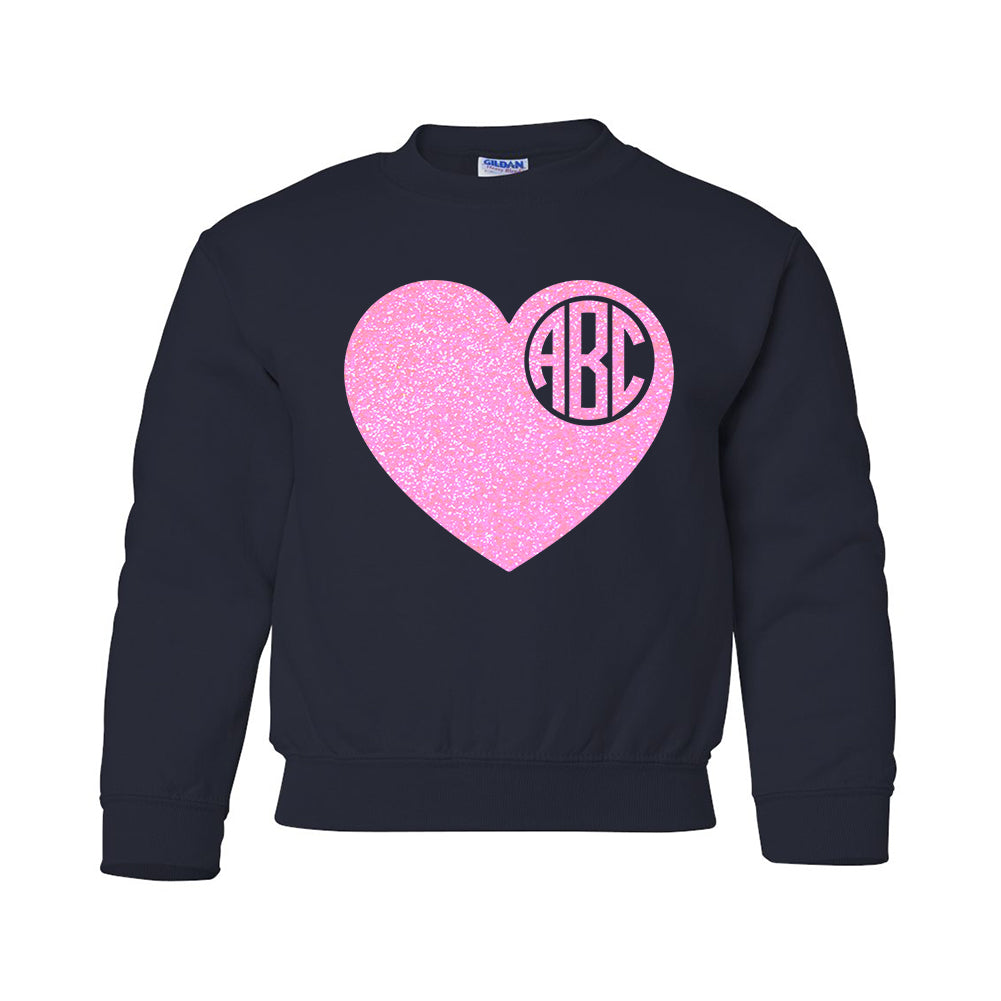 Kids Monogrammed Glitter 'Big Heart' Crewneck Sweatshirt