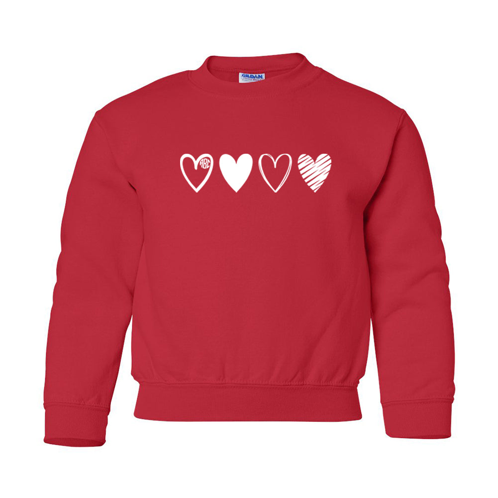 Kids Monogrammed Glitter 'Pink Hearts' Crewneck Sweatshirt