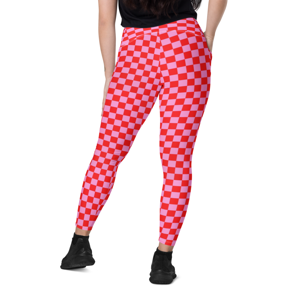 Initialed 'Pink Check' Crossover Leggings with pockets