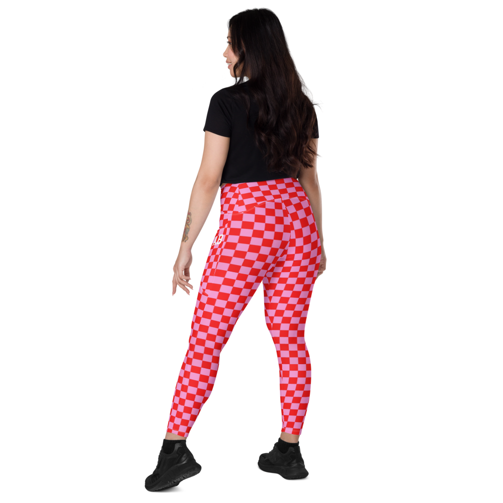 Initialed 'Pink Check' Crossover Leggings with pockets