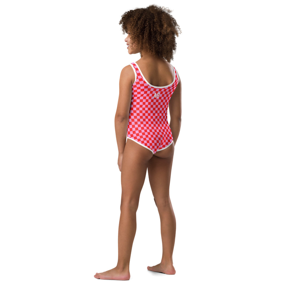 Kids Initialed 'Pink Check' Swimsuit