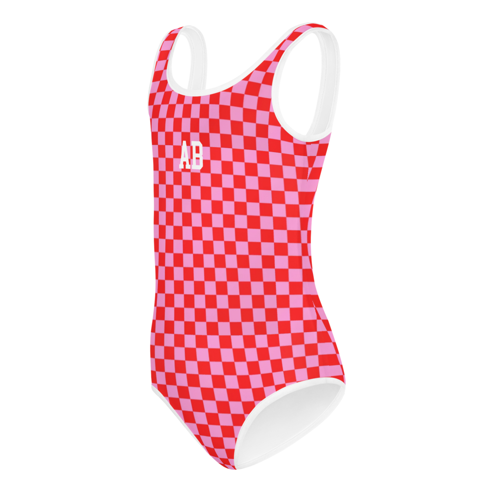 Kids Initialed 'Pink Check' Swimsuit