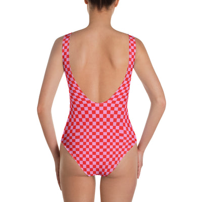 'Pink Check' One-Piece Swimsuit