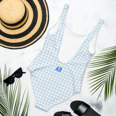 Initialed 'Blue Gingham' One-Piece Swimsuit