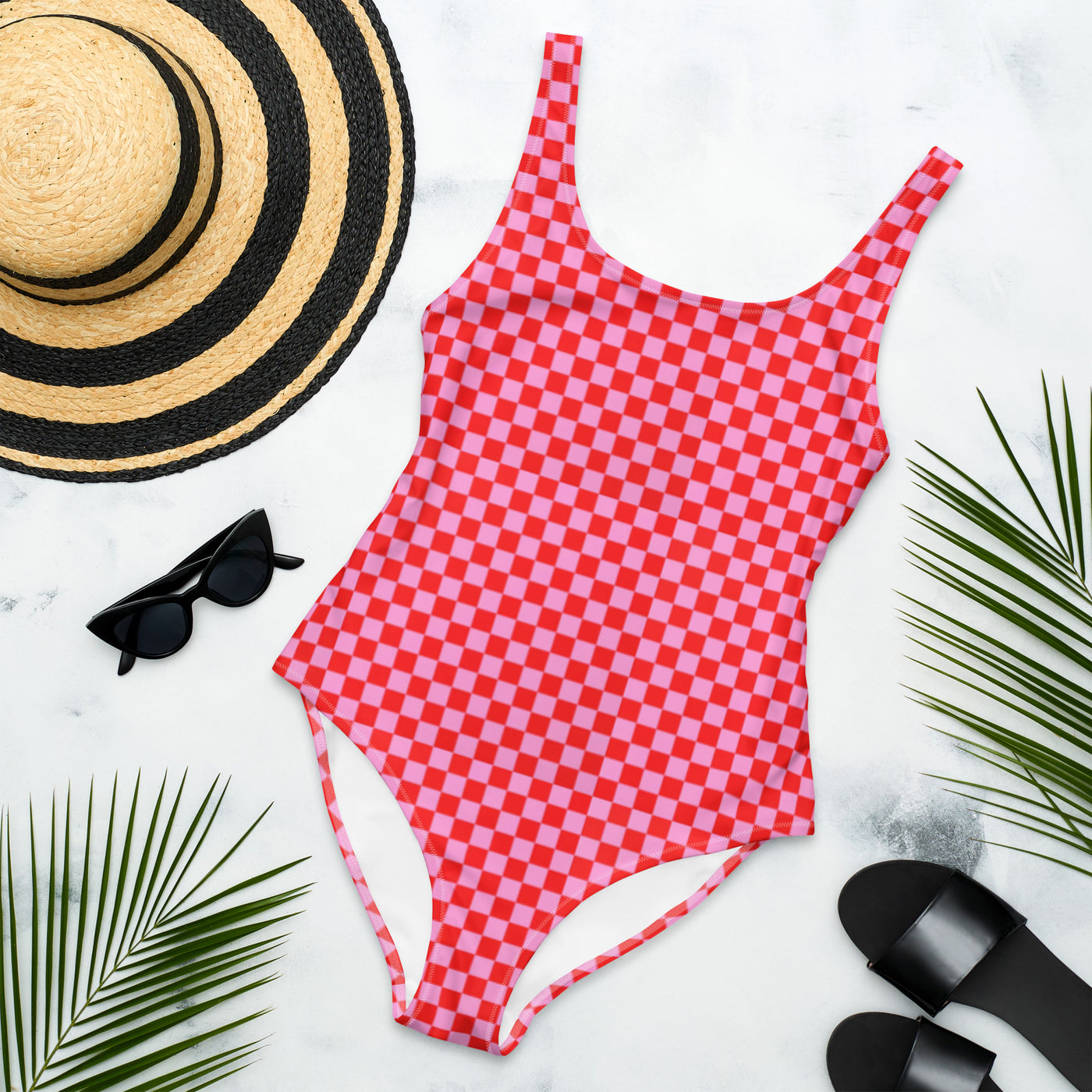 'Pink Check' One-Piece Swimsuit
