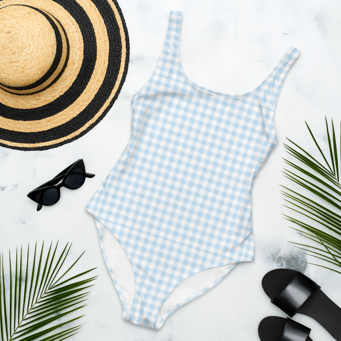 Initialed 'Blue Gingham' One-Piece Swimsuit