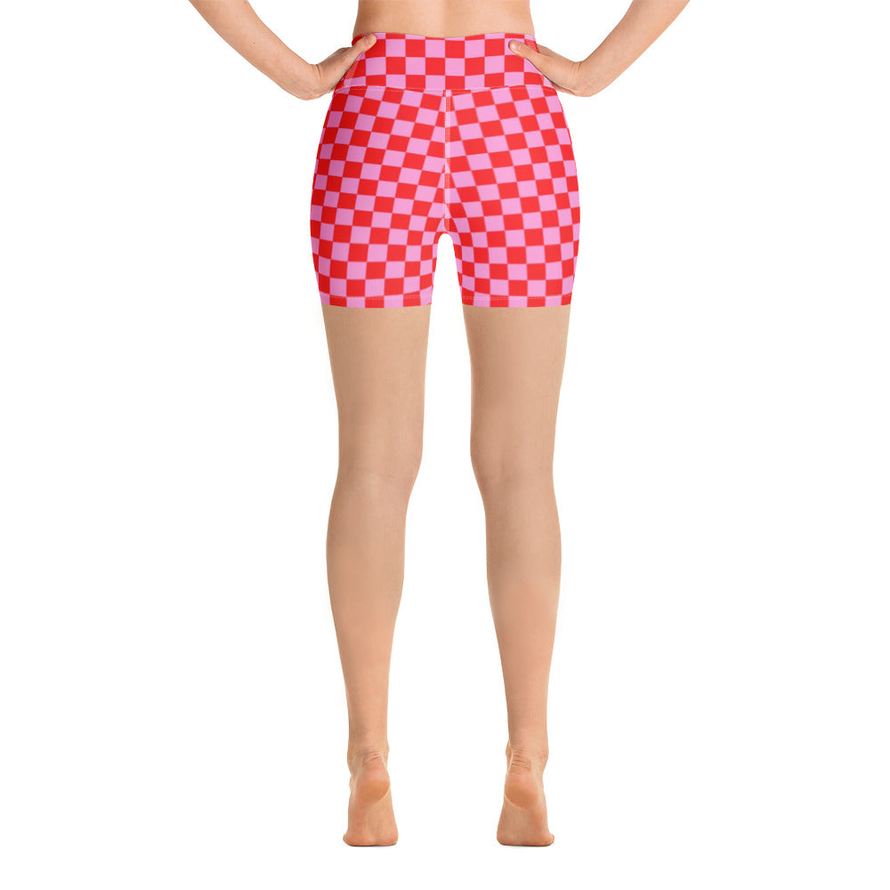 'Pink Check' Biker Shorts