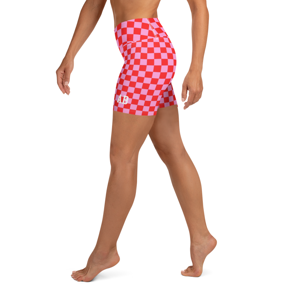 Initialed 'Pink Check' Biker Shorts