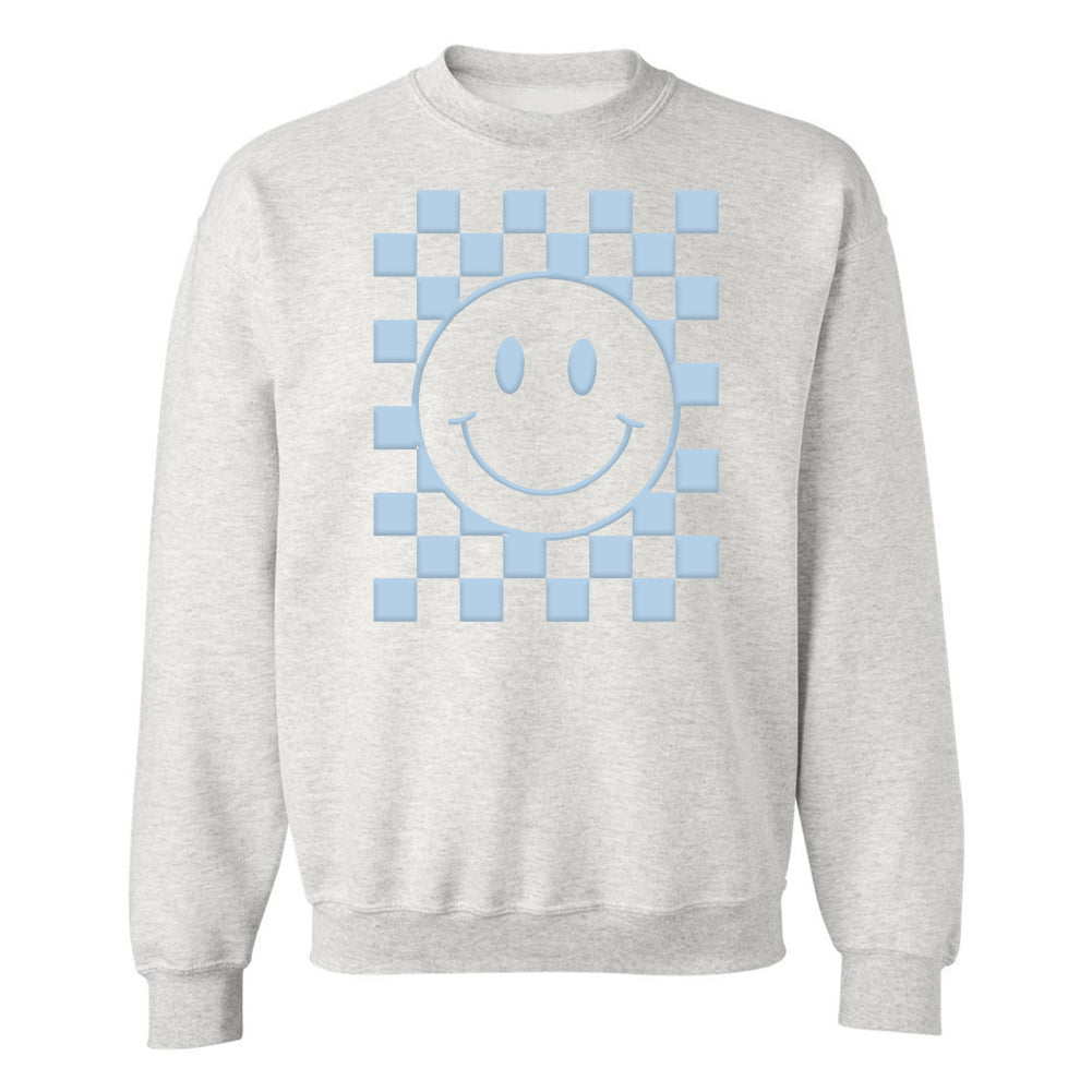 'Smiley Check' Puff Design Crewneck Sweatshirt