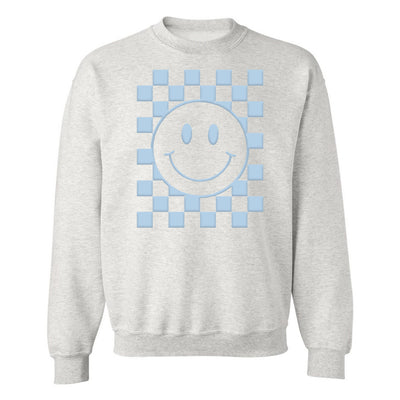 'Smiley Check' Puff Design Crewneck Sweatshirt
