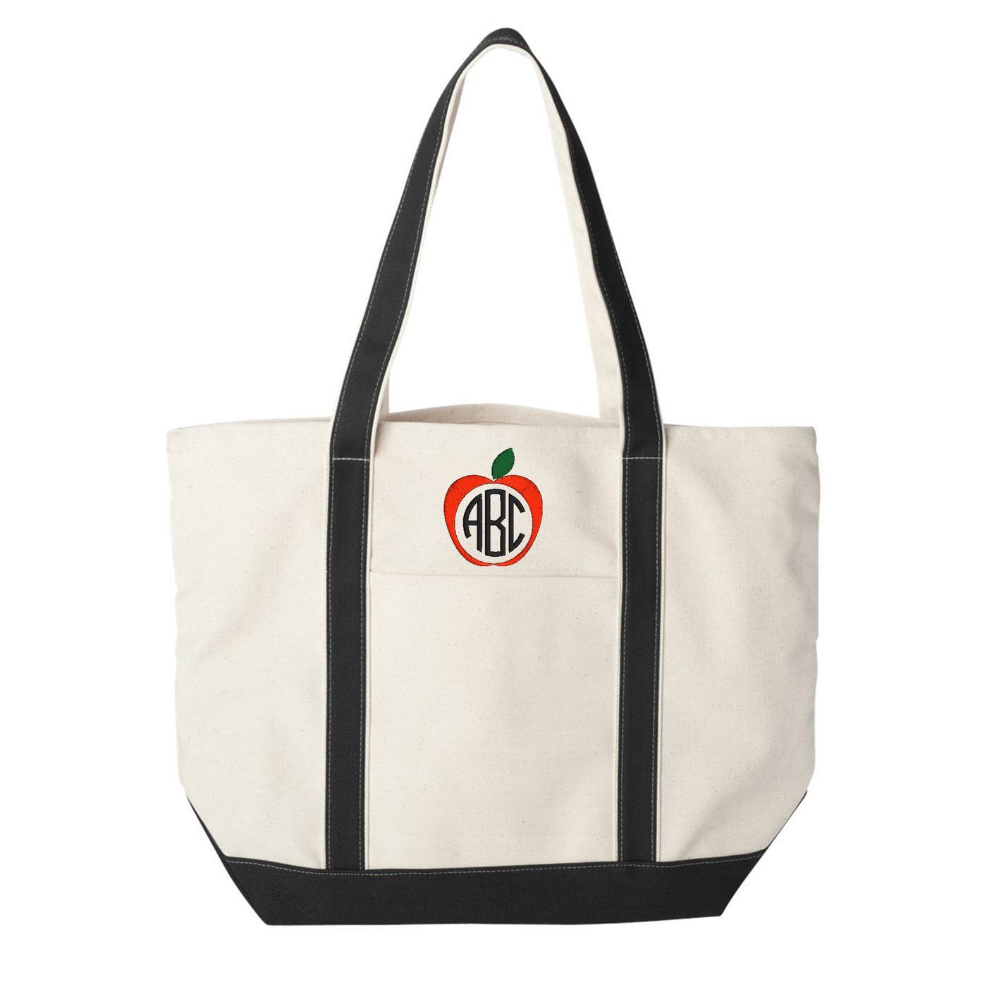 Monogrammed Apple Extra Large Canvas Boat Tote