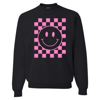 'Smiley Check' Puff Design Crewneck Sweatshirt