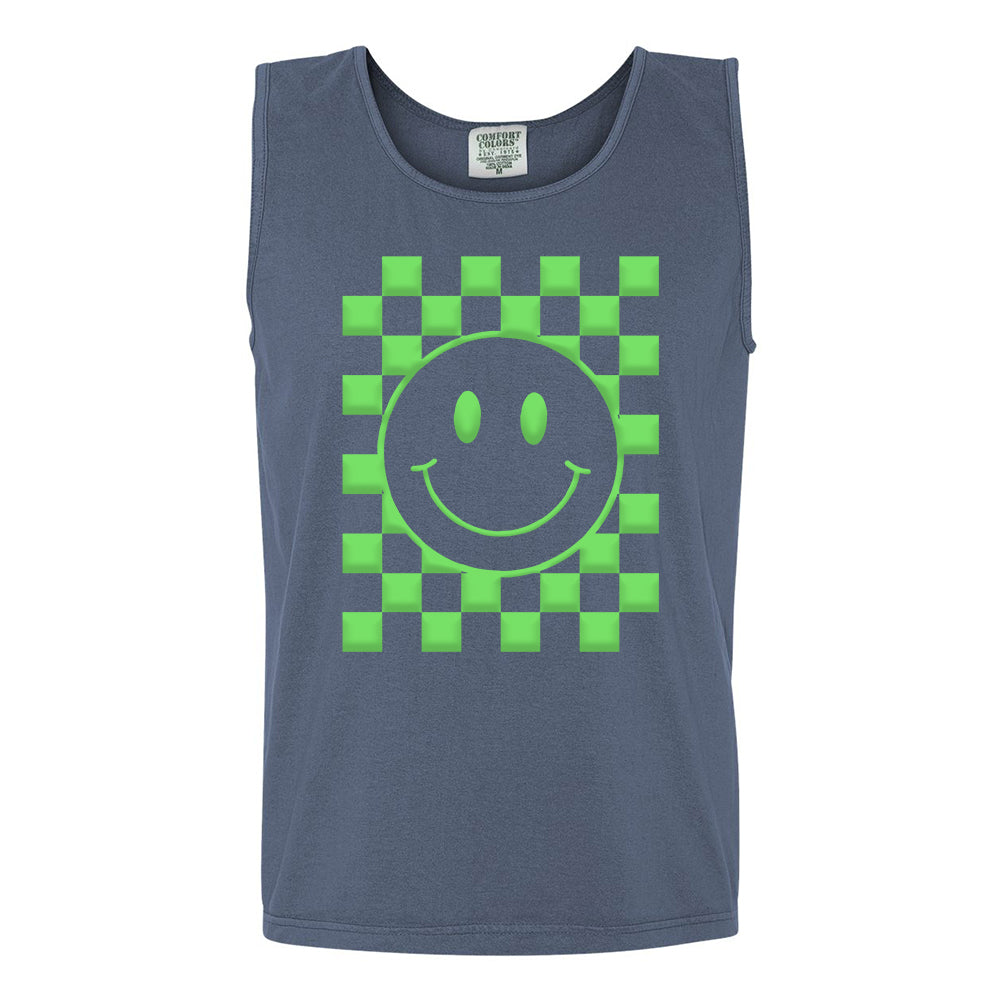 'Smiley Check' Puff Design Tank Top
