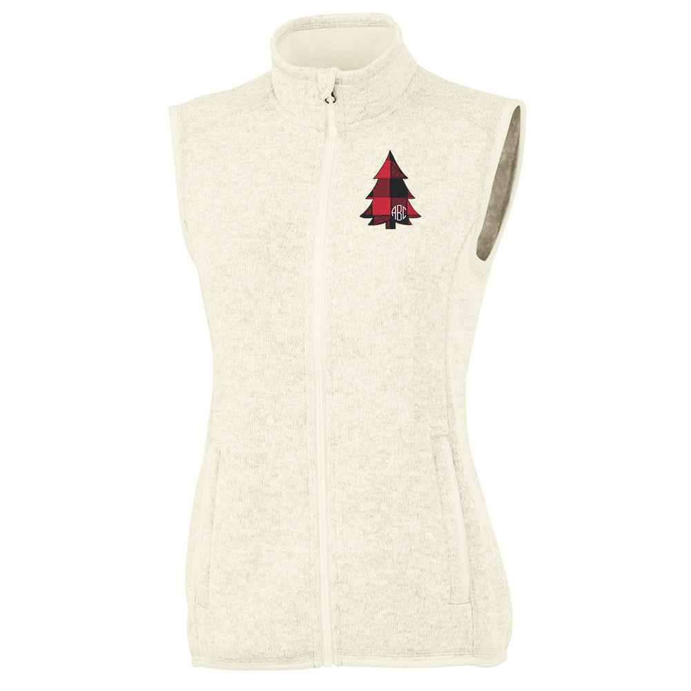 Monogrammed Buffalo Check Christmas Tree Heathered Fleece Vest