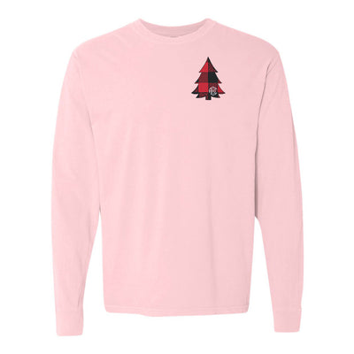 Monogrammed Buffalo Check Christmas Tree Comfort Colors Long Sleeve T-Shirt